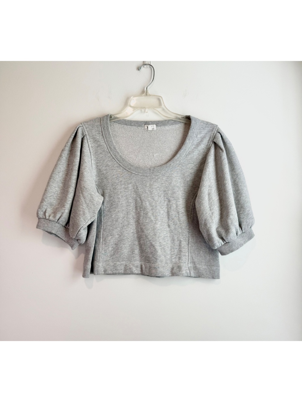 Aerie Cropped Gray Puff Sleeve Sweatshirt Medium